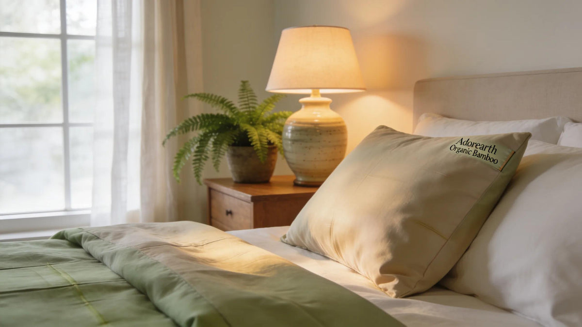 Luxurious organic bamboo bedding in a cozy bedroom setting