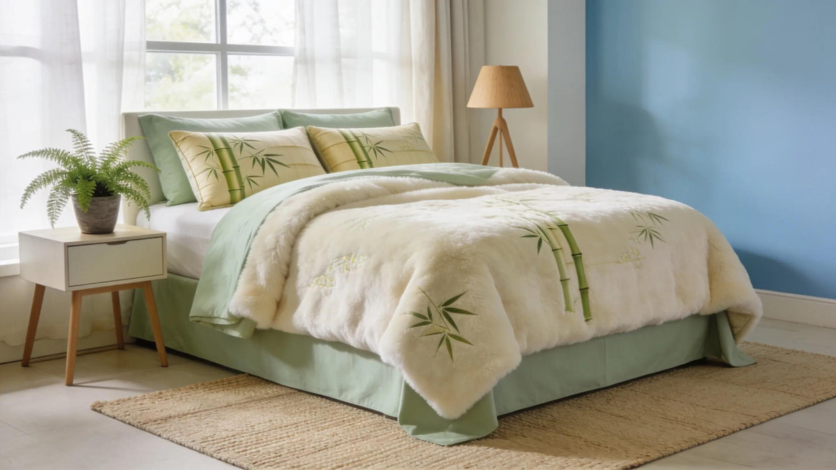 Luxurious bamboo bedding in a serene bedroom setting showcasing eco-friendly design